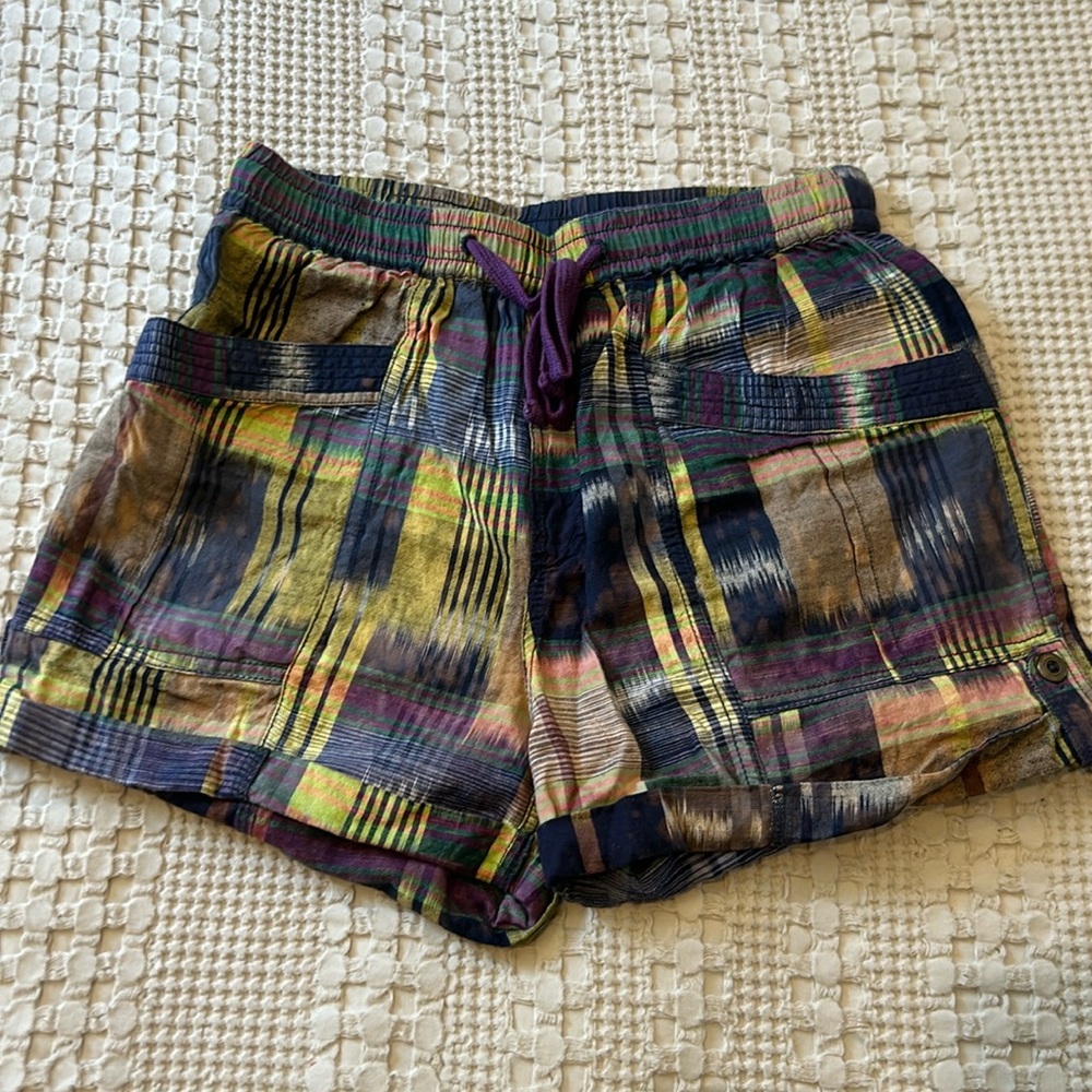 ANTHROPOLOGIE pilcro shorts 100% cotton madras print lightweight pockets